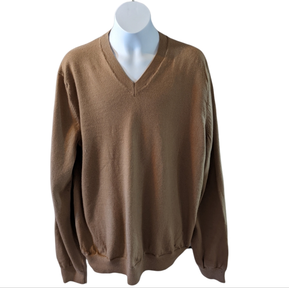 Banana Republic Men's Tan 100% Merino Wool V-Neck Pullover Sweater Size L